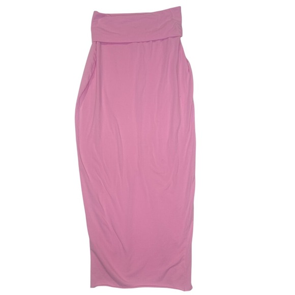 SKIMS Dresses & Skirts - SKIMS Soft Lounge Foldover Maxi Skirt Pink XL Cotton Jersey Back Slit Long Skirt